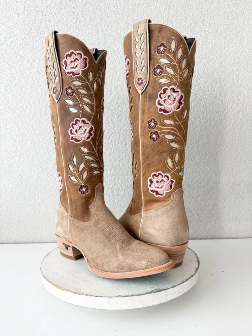 Lane KENZIE Cowboy Boots Womens 8 Latte Suede Floral Embroidery Western Tall - Picture 11 of 11